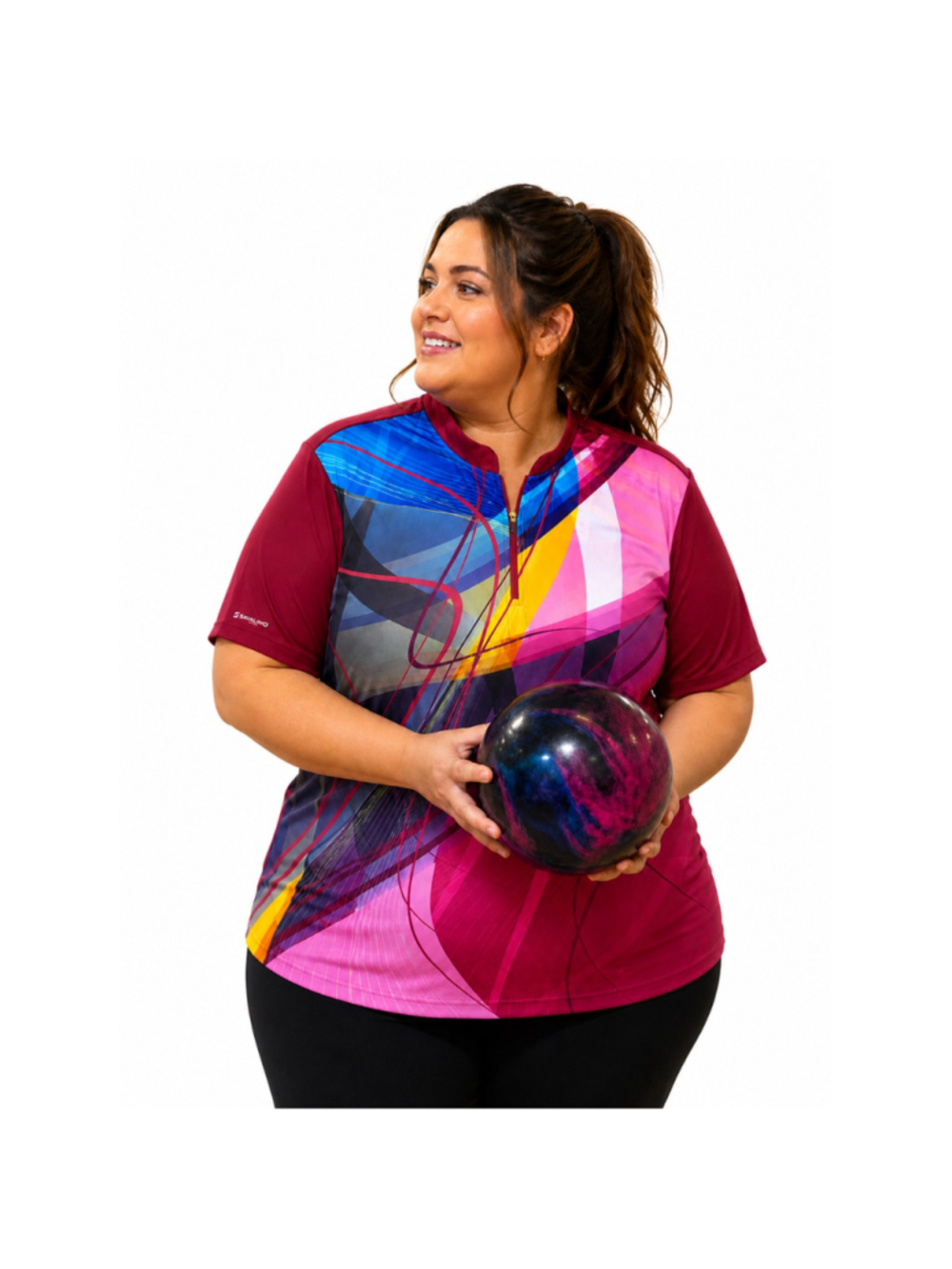 Women’s Plus Size Bowling Jersey – Savalino – Maroon Multi-Color – Size 4XL –NWT
